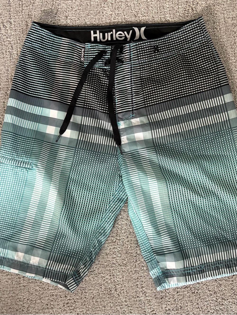 Hurley Men’s Teal and Black Patterned Board Shorts